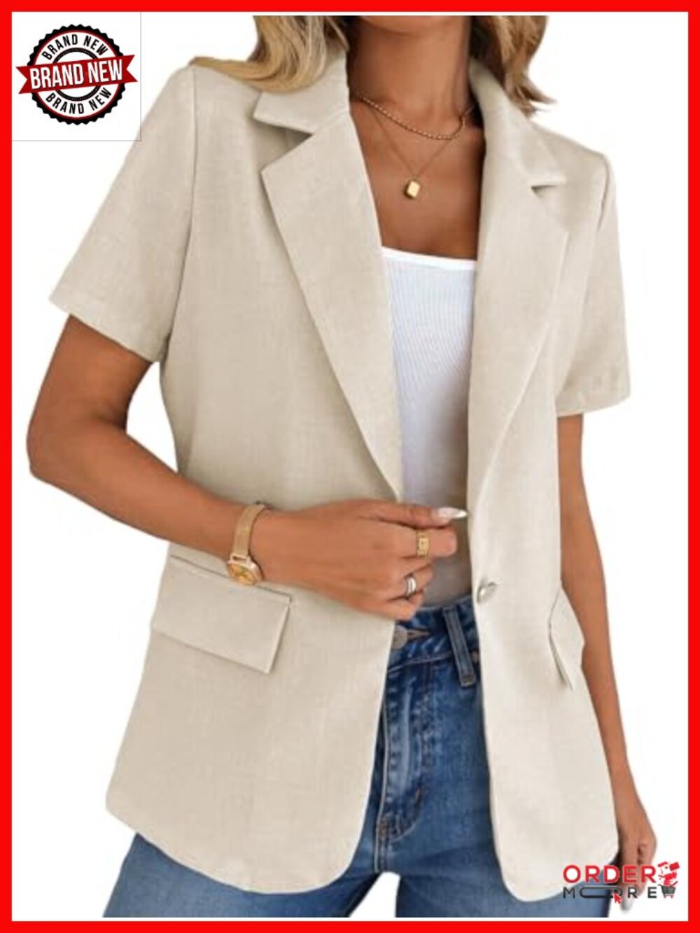Short Sleeve Blazer - Full-Lined Open-Front Lightweight Casual Work Pocket - Picture 1 of 6